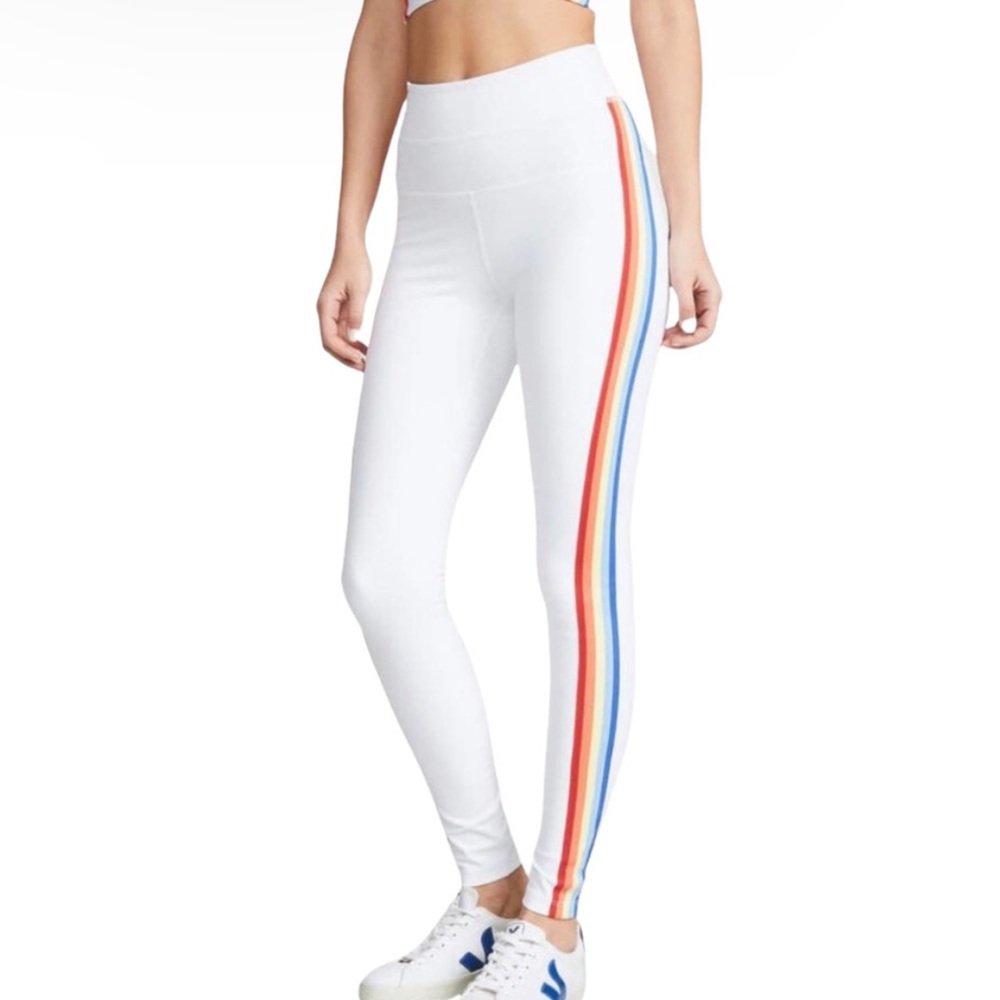 Spiritual Gangster Women's White Rainbow Striped Leggings